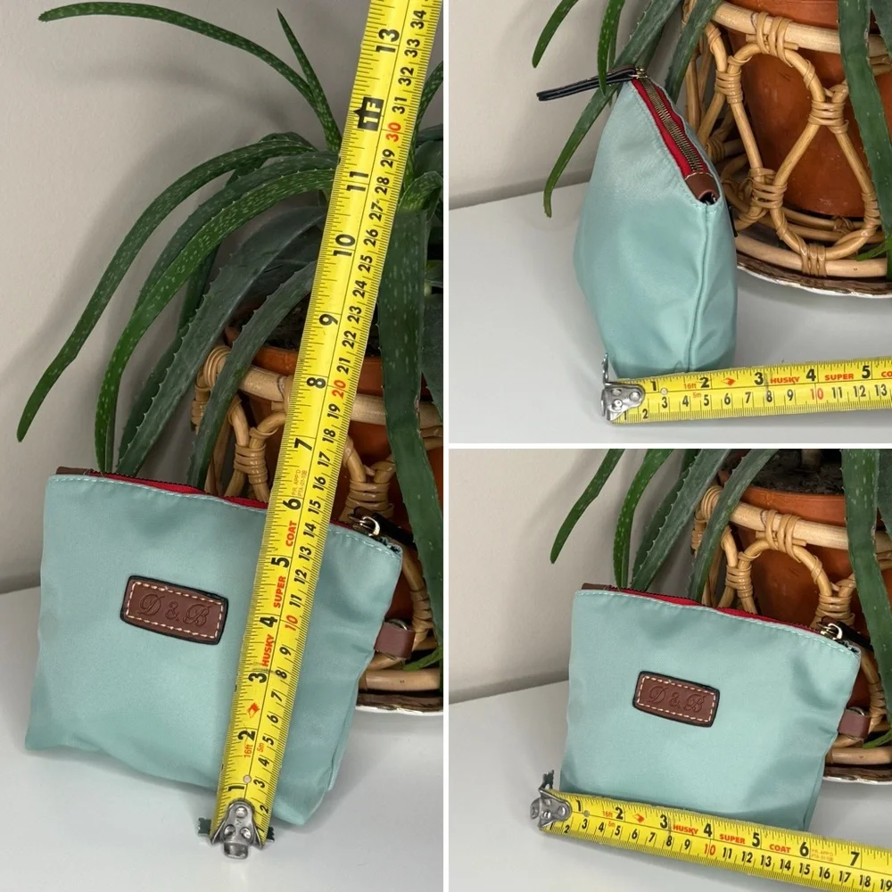 Dooney & Bourke Mint Nylon Shopper Tote + Pouch Leather Trim Stripe Lining - Picture 10 of 13
